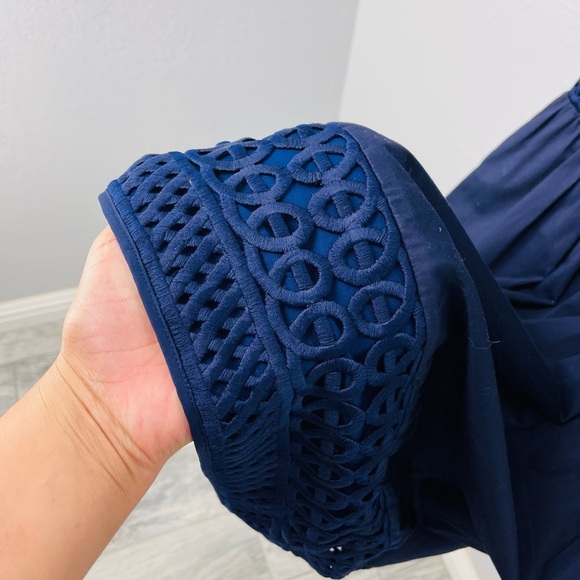 Ted Baker London Navy Blue Eyelet Crochet Lace Panel Fit & Flare Dress - Picture 10 of 11